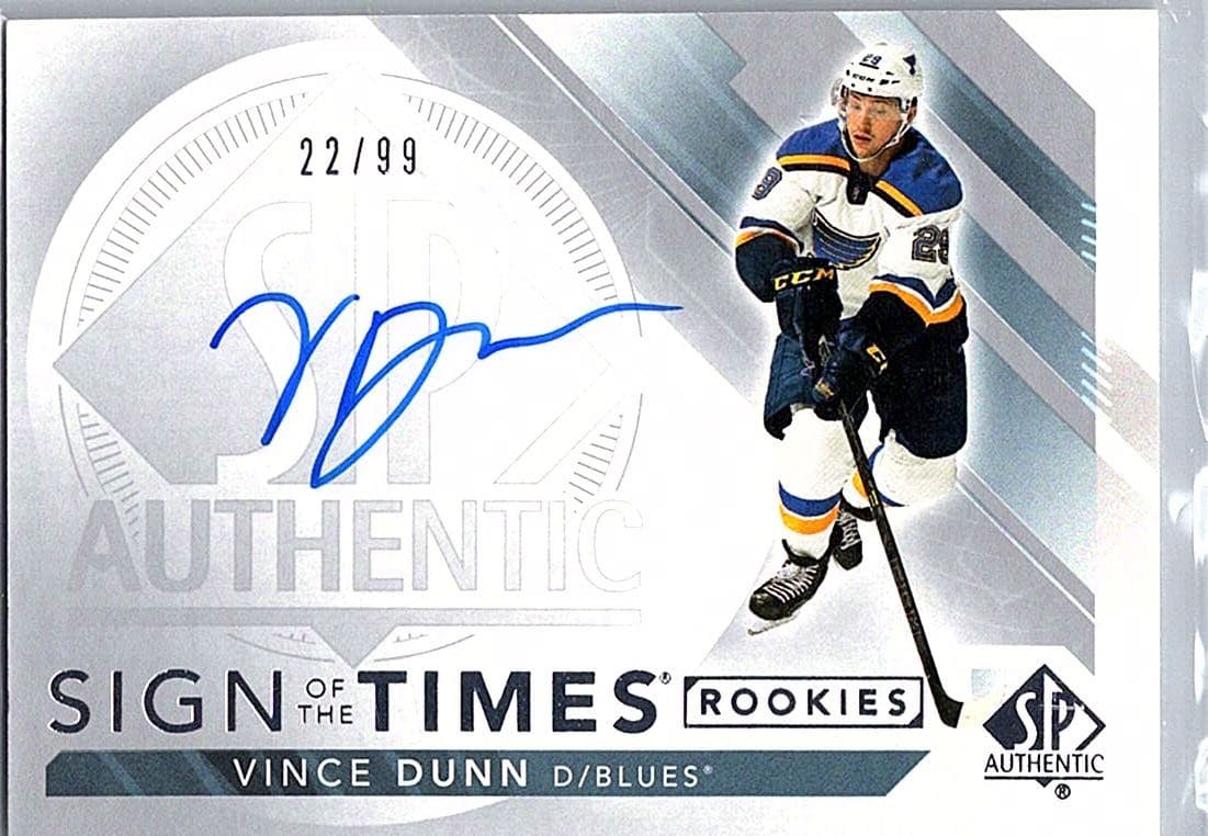 2017-18 SP Authentic #SOTR-VD Vince Dunn Sign of the Times Rookies #/99
