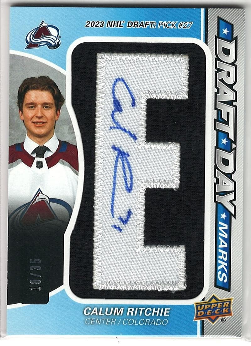 2025-26 SP Game Used #DDM-CR Calum Ritchie 2024-25 Draft Day Marks Auto "E" /35
