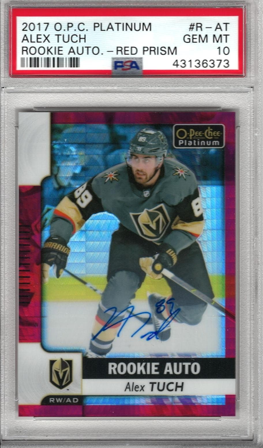 2017-18 OPC Platinum Alex Tuch Rookie Autographs Red Prism /50 PSA 10