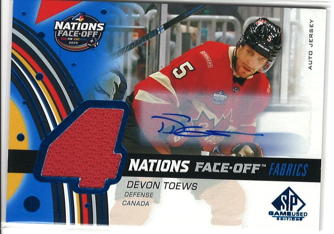 2025-26 SP Game Used Devon Toews 2025 4 Nations Face-Off Fabrics Auto Jersey