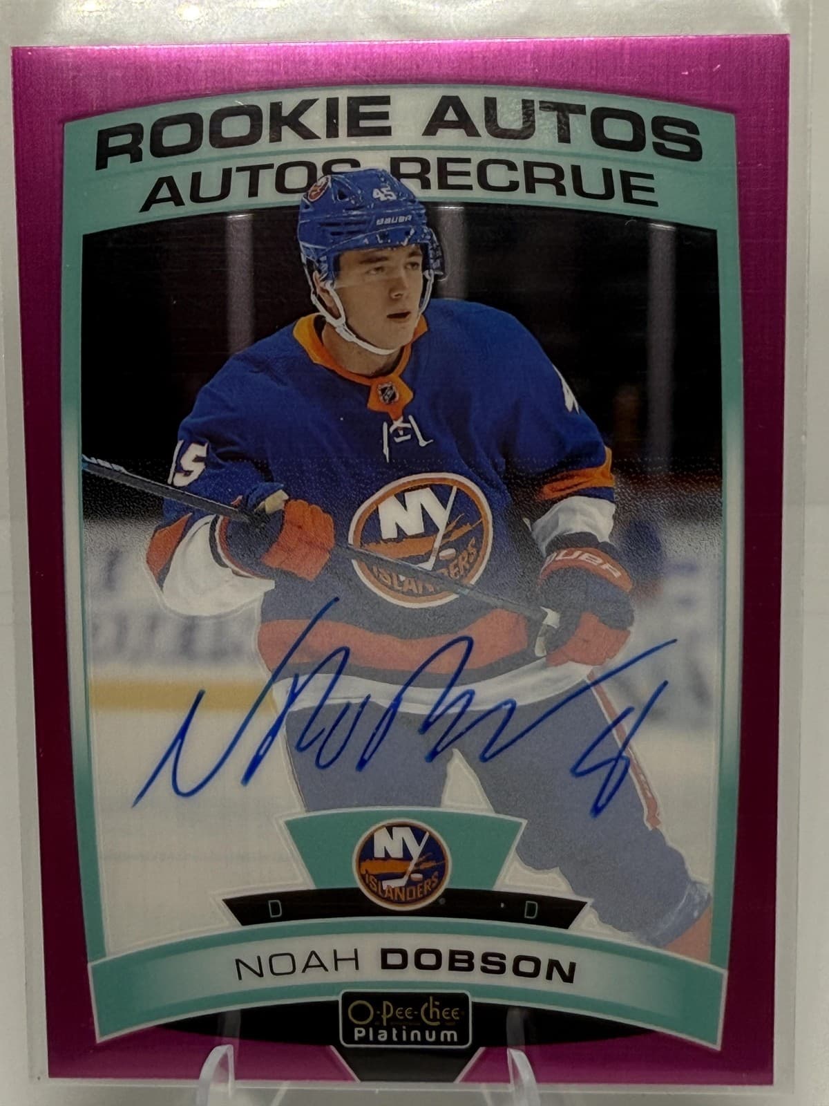 2019-20 O-Pee-Chee Platinum Noah Dobson Rookie Autos Matte Pink /99