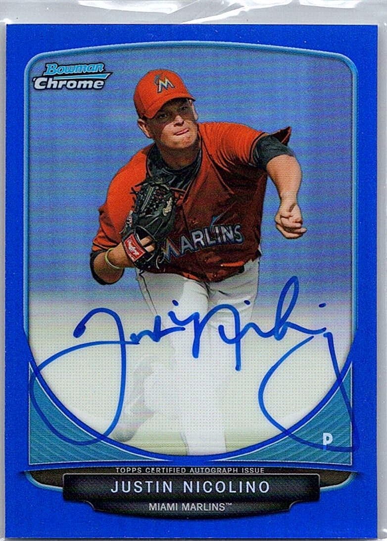2013 Bowman Chrome Justin Nicolino Blue Refractors Auto /150