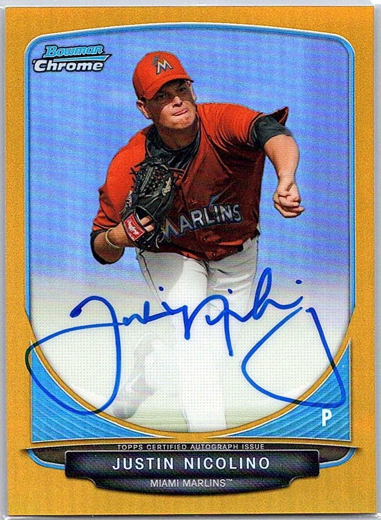 2013 Bowman Chrome Justin Nicolino Gold Refractors Auto /50