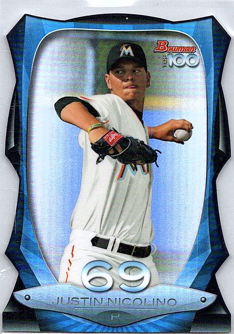 2013 Bowman #BTP-69 Justin Nicolino Top 100 Prospects Die Cut Refractors #/99