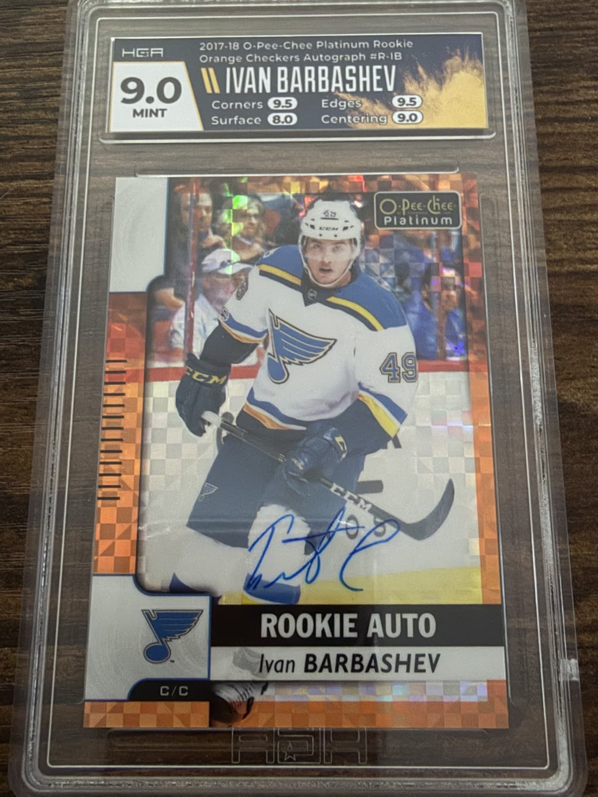 2017-18 OPC Platinum Rookie Autos Ivan Barbashev Orange Checkers /15 RC HGA 9