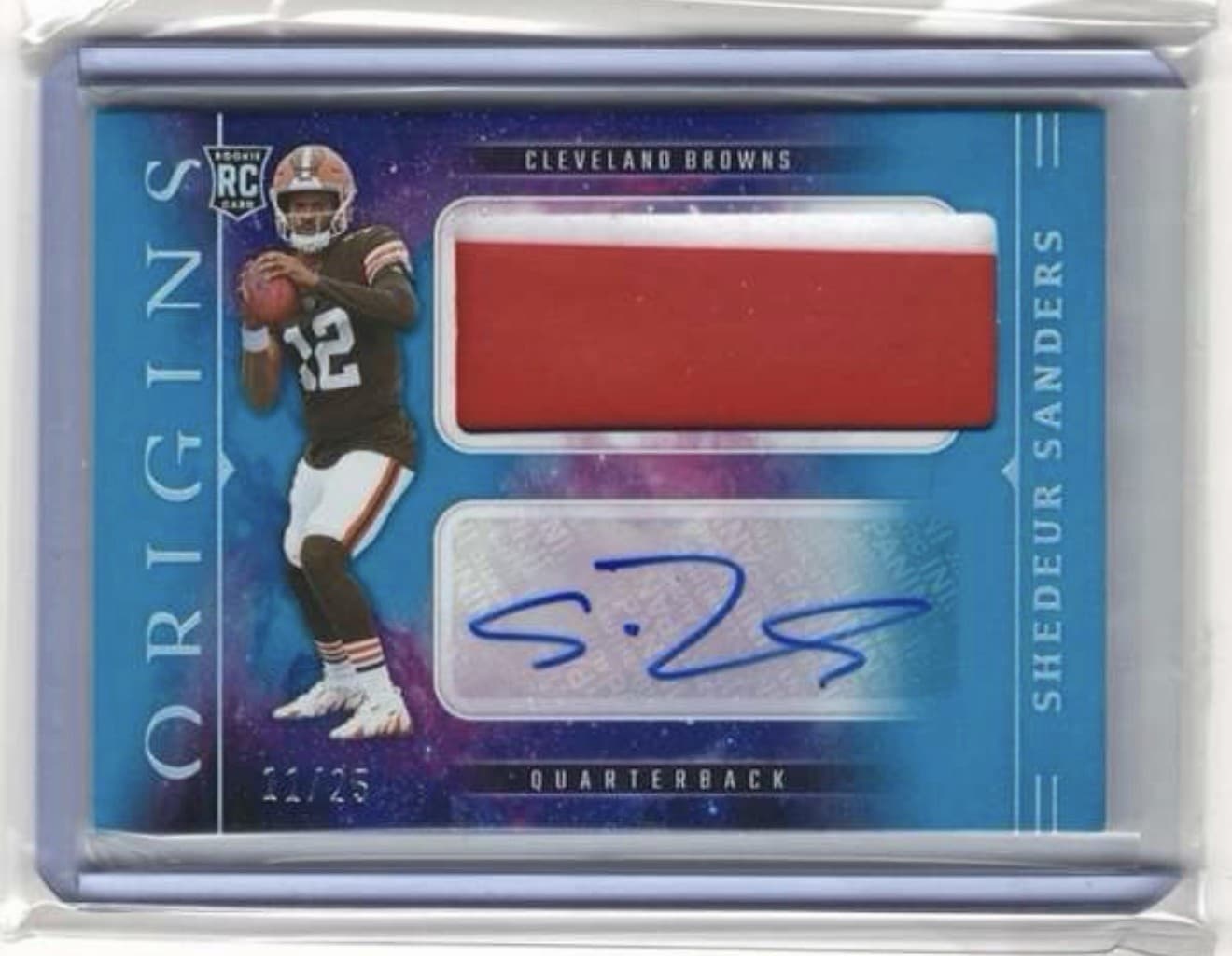 2025 Panini Origins  Shedeur Sanders RC Jumbo Patch Turquoise Auto RPA /25