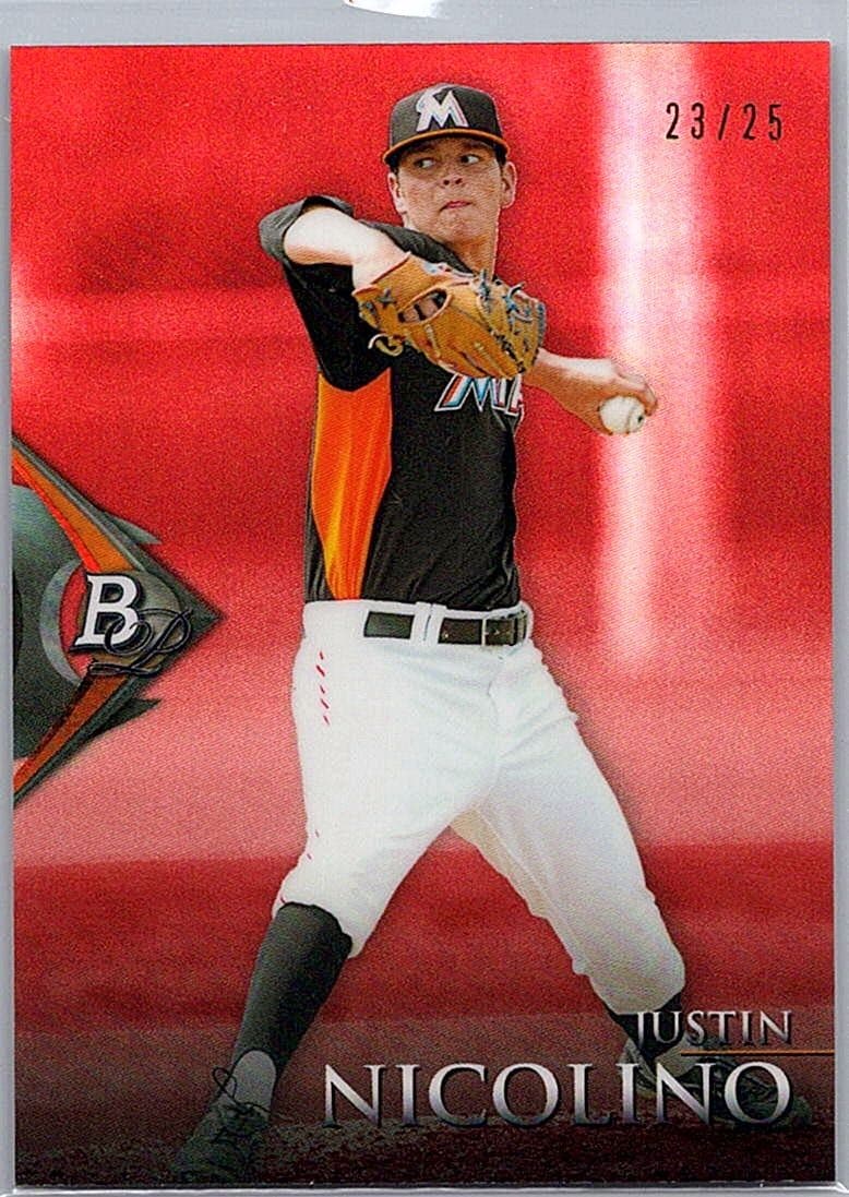 2014 Bowman Platinum Justin Nicolino Chrome Prospects Red Refractors /25