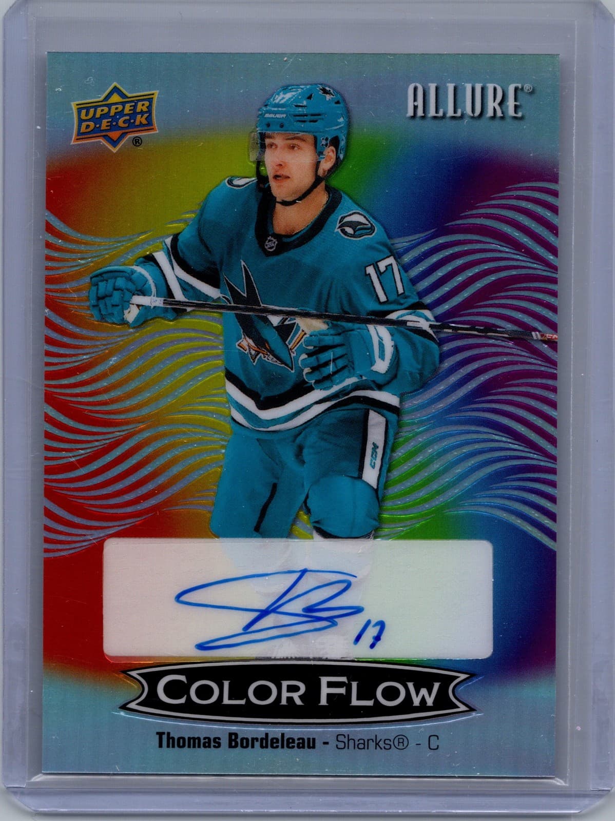 2024-25 Upper Deck Allure #CFA-TB Thomas Bordeleau Color Flow Full Rainbow Auto