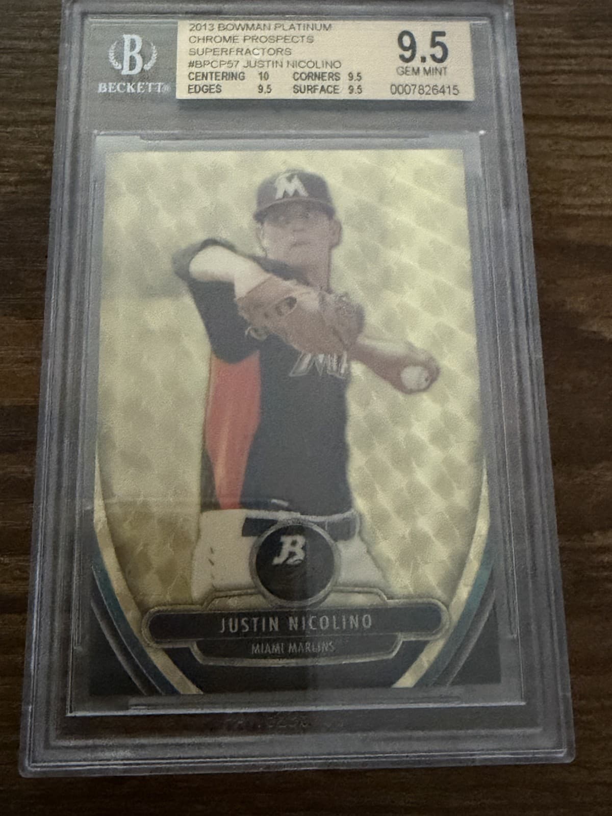 2013 Bowman Platinum Prospects Justin Nicolino Superfractor /1 BGS 9.5 Non Auto