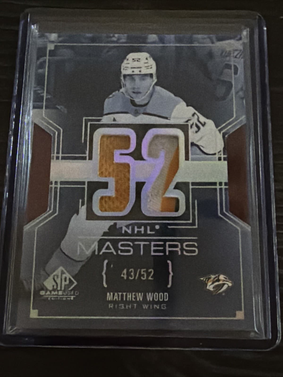 2025-26 SP Game Used Matthew Wood RC NHL Masters Jersey /52 Patch 3 Color