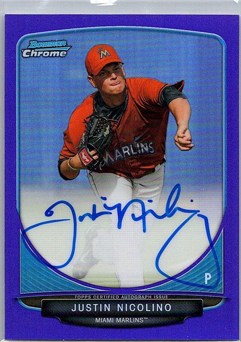 2013 Bowman Justin Nicolino Chrome Prospect Auto Purple Refractors /10