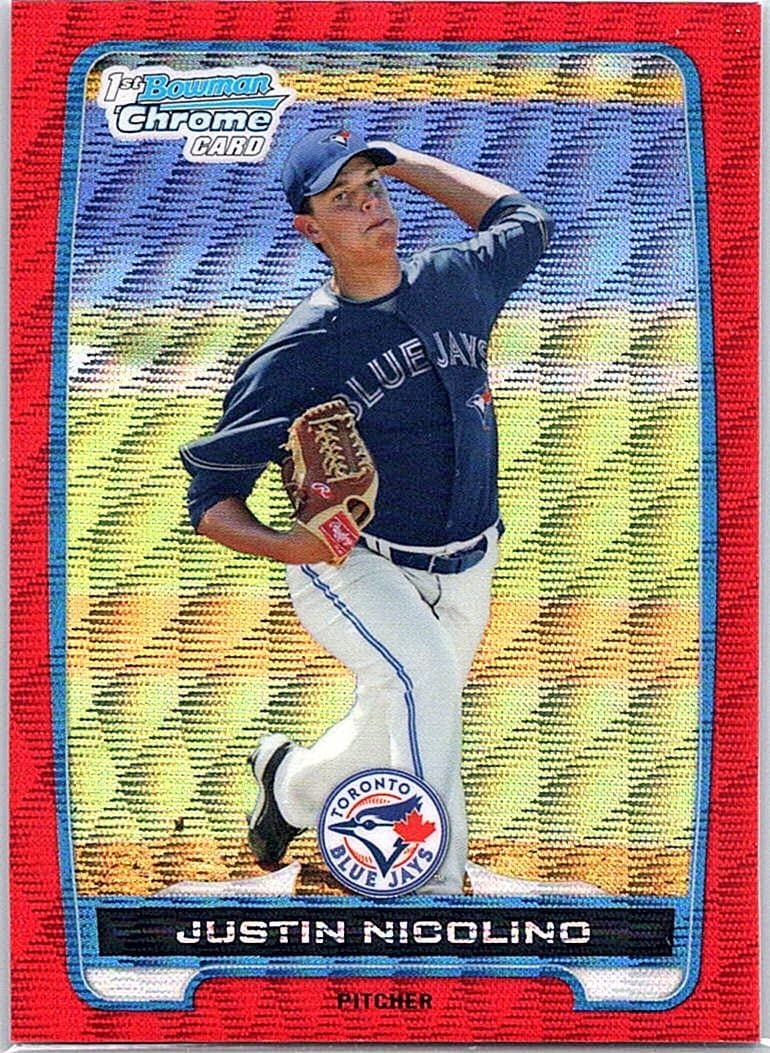 2012 Bowman #BCP1 Justin Nicolino Chrome Prospects Red Wave Refractors /25