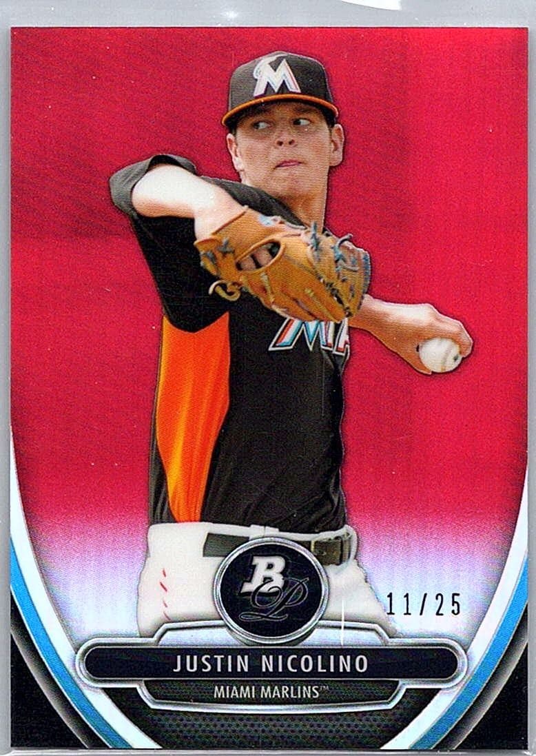 2013 Bowman Platinum #BPCP57 Justin Nicolino Chrome Prospects Red Refractors /25