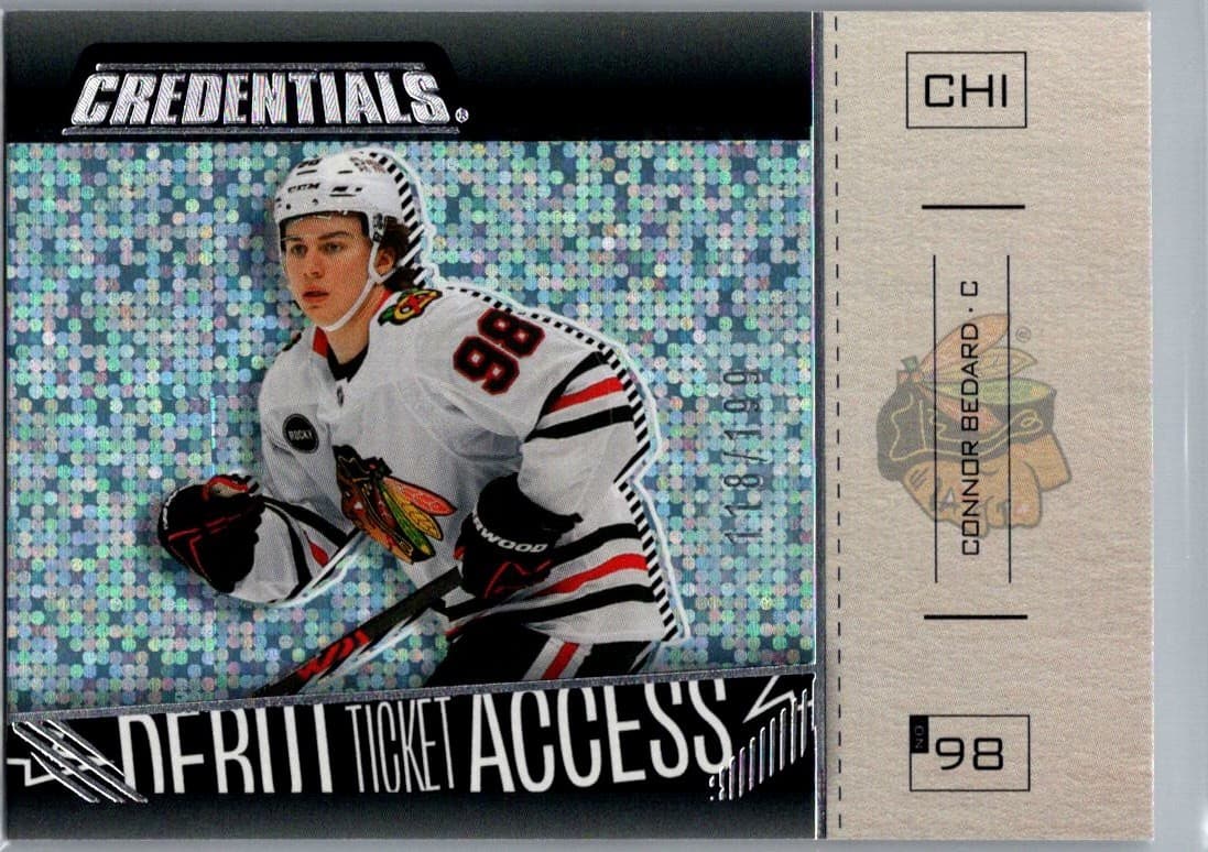 2023-24 Credentials Connor Bedard RC Debut Ticket Blue Horizontal Variation /199