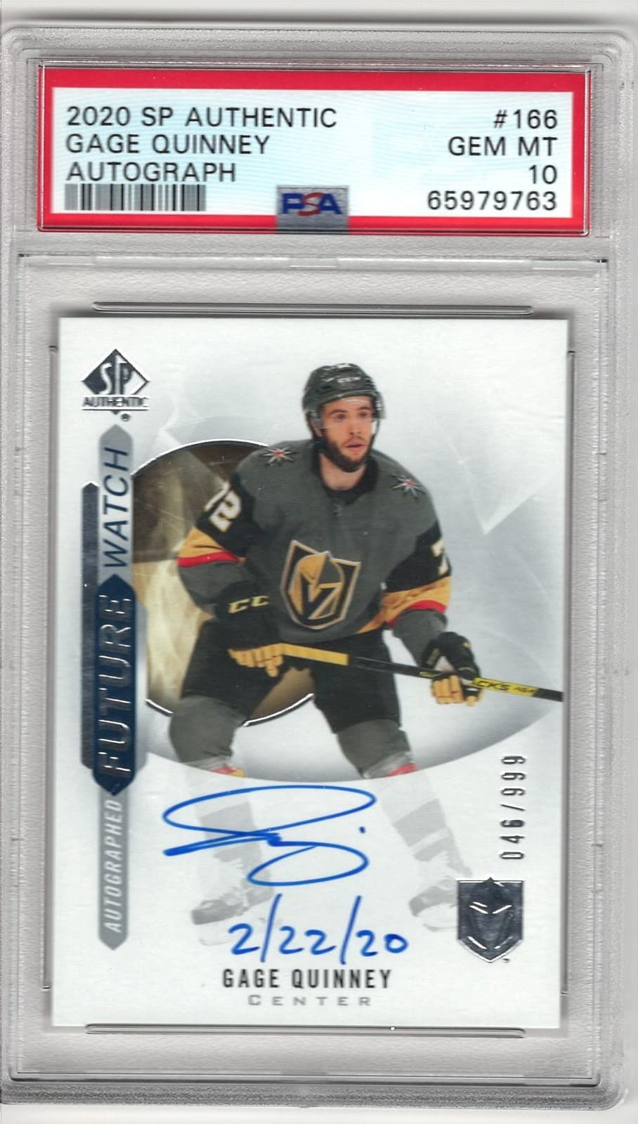 2020-21 SP Authentic Gage Quinney Future Watch Inscribed Auto /999 PSA 10