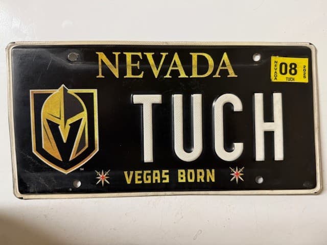 Vegas Golden Knights vanity license plate for player Alex Tuch "TUCH"