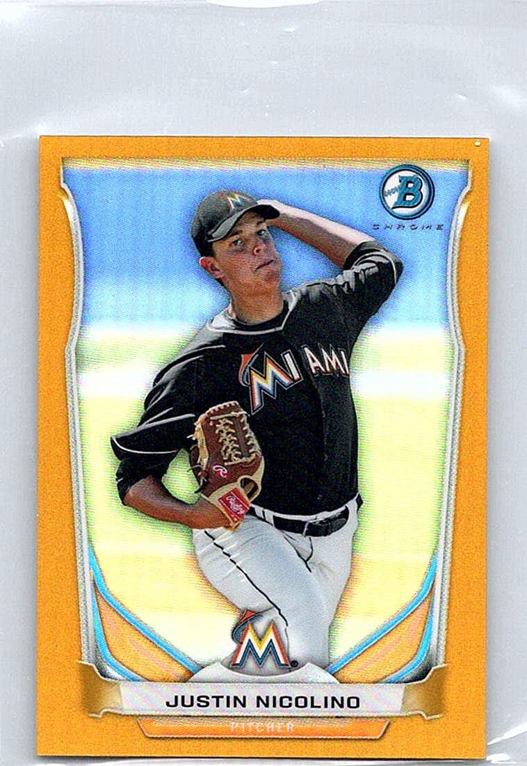 2014 Bowman Justin Nicolino Chrome Bowman Scout Top 5 Mini Gold Refractors /25