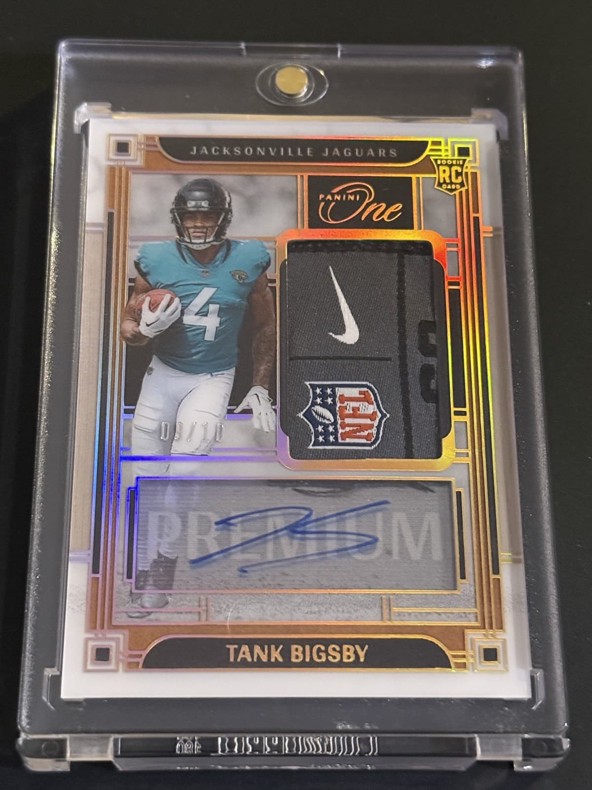 2023 Panini One RC Tank Bigsby RPA Premium Patch On Card Auto Gold /10 Jaguars