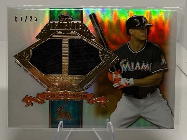 2013 Topps Tribute Giancarlo Stanton Famous Four Baggers Relics Orange /25