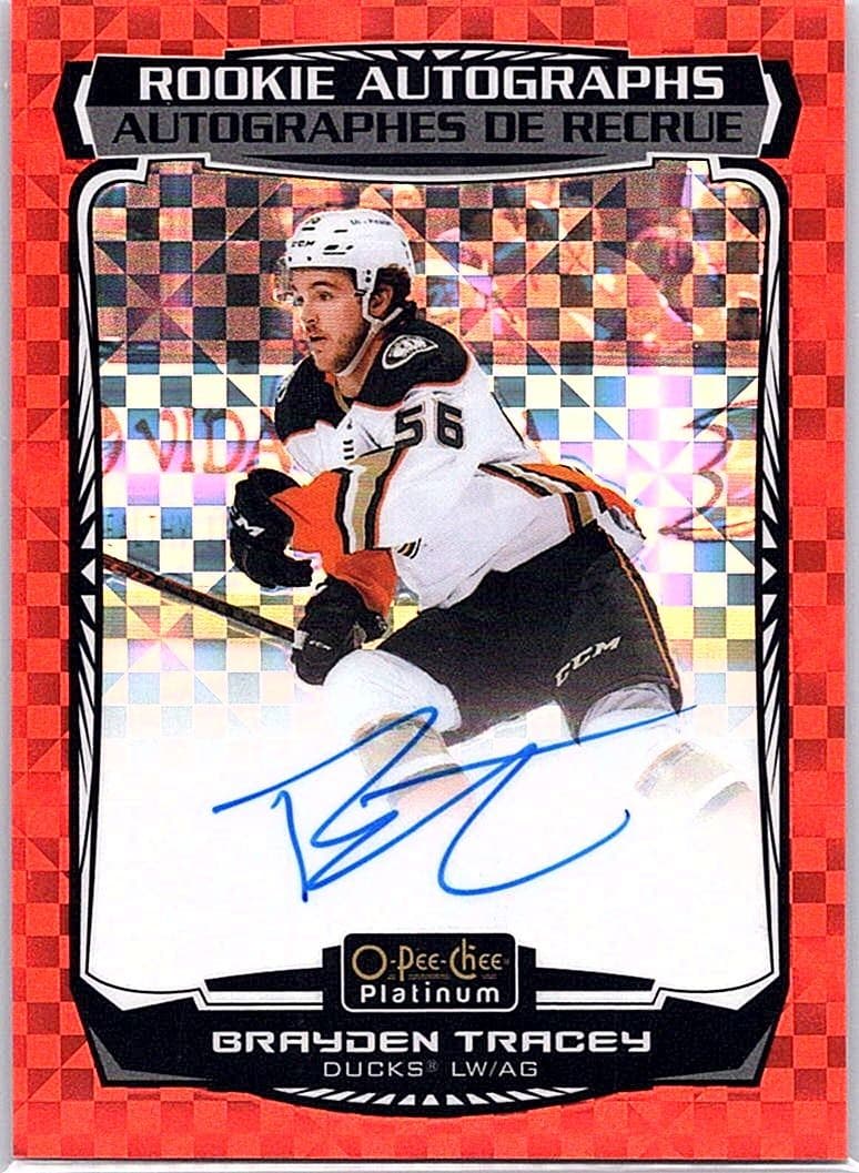 2022-23 OPC Platinum Brayden Tracey RC Auto Orange Checkers /15