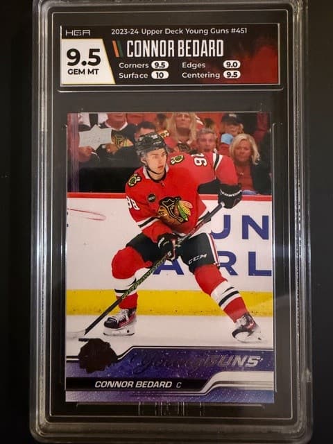 2023-24 Upper Deck #451 Connor Bedard YG Young Guns RC HGA 9.5 Blackhawks