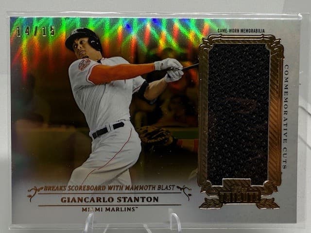 2013 Topps Tribute #CC-GS Giancarlo Stanton Commemorative Cuts Relics Gold #/15