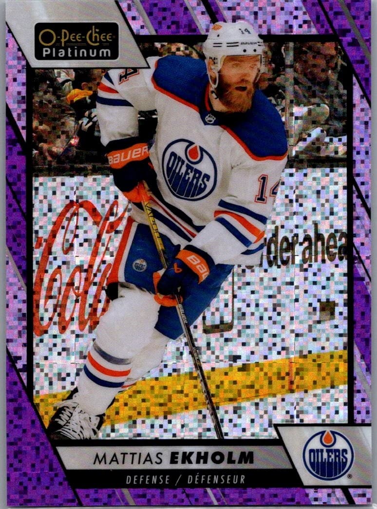 2023-24 O-Pee-Chee Platinum #196 Mattias Ekholm Violet Pixels #/299